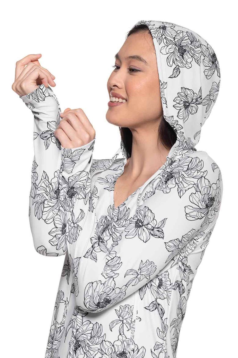 Seacoast Hooded Cover-Up Dress, UPF 50+ Sun Protection, Alternate, color, White/Black Perfect Peony