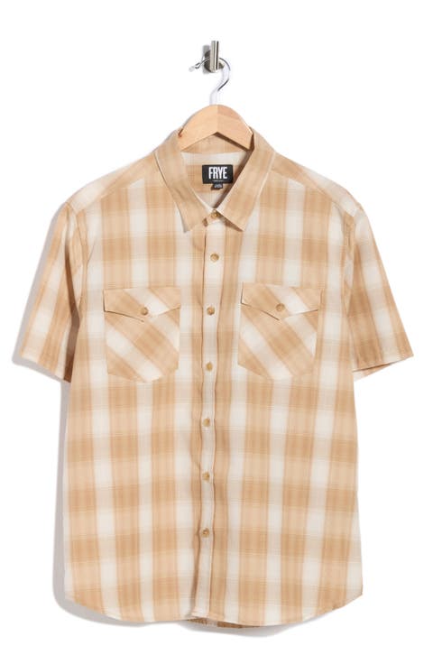 Plaid Short Sleeve Dobby Button-Up Shirt
