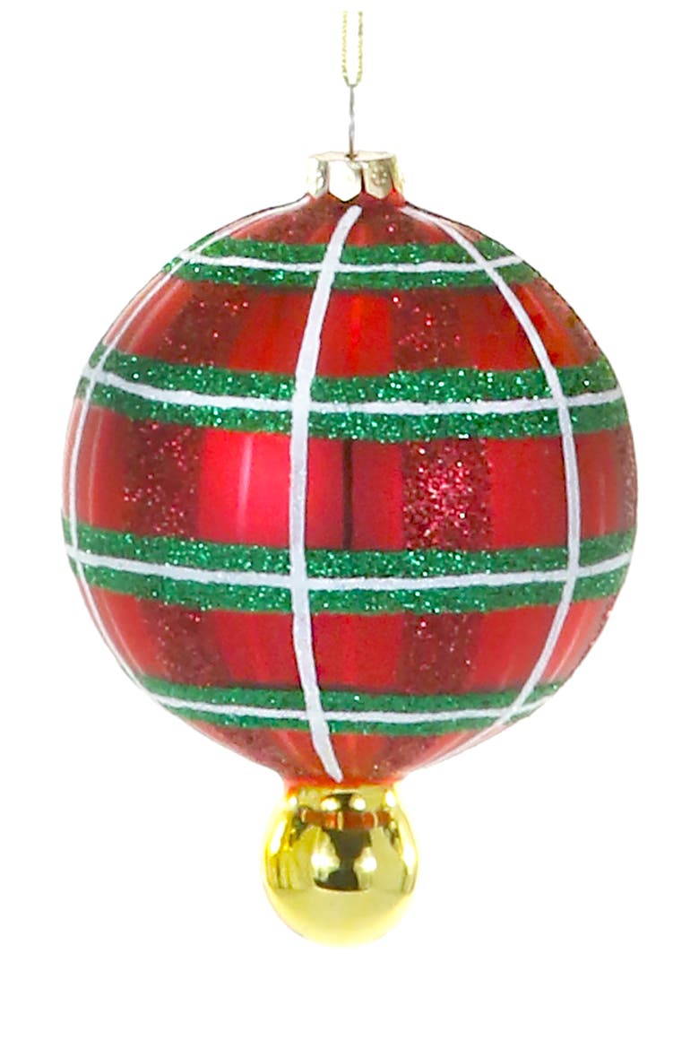 Plaid Droplet Ornament, Main, color, RED MULTI