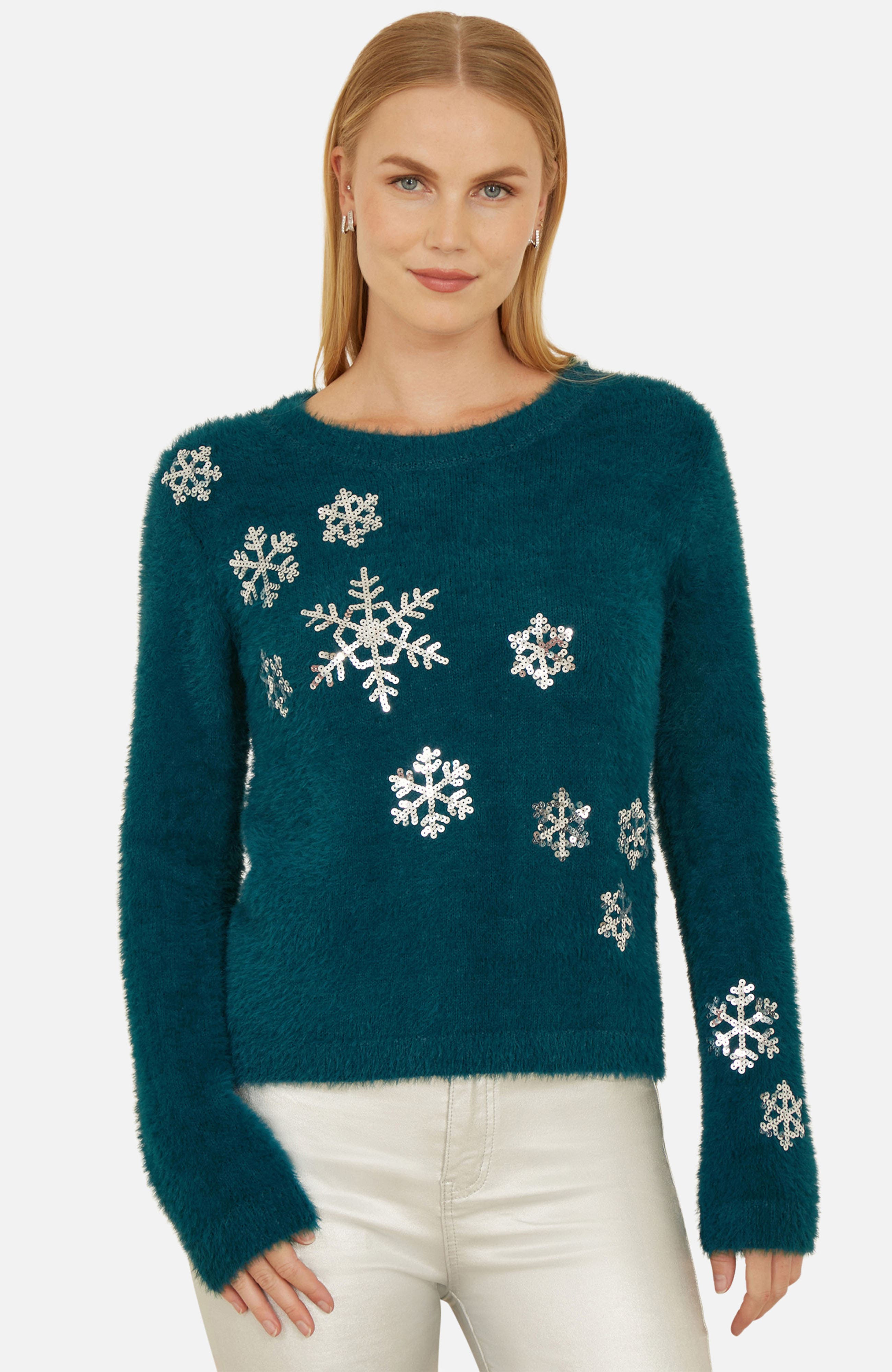 Sequin Snowflake Fluffy Sweater - image 3