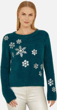 Yumi Sequin Snowflake Fluffy Sweater