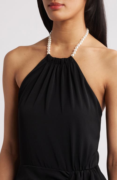 Black Halo Erwen Beaded-strap Ruffle Halter Gown In Black