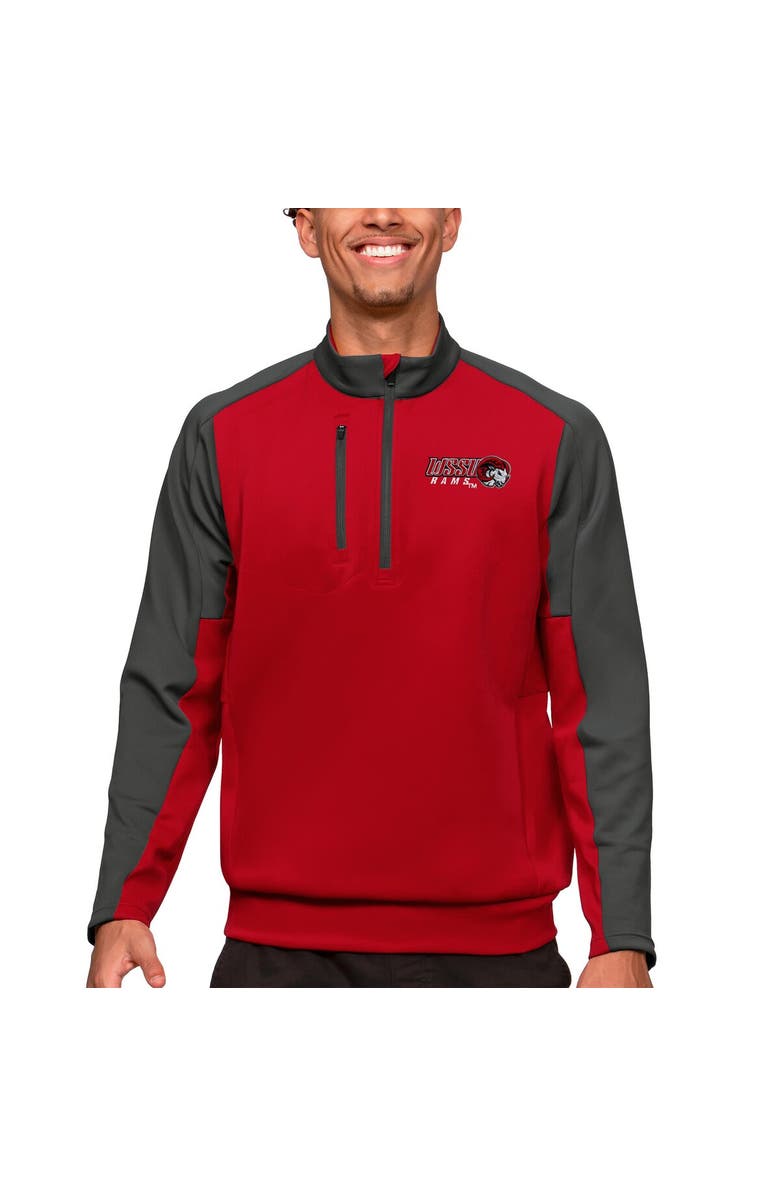 ANTIGUA Men's Antigua Red/Charcoal Winston-Salem State Rams Team Quarter-Zip Pullover Top, Main, color,