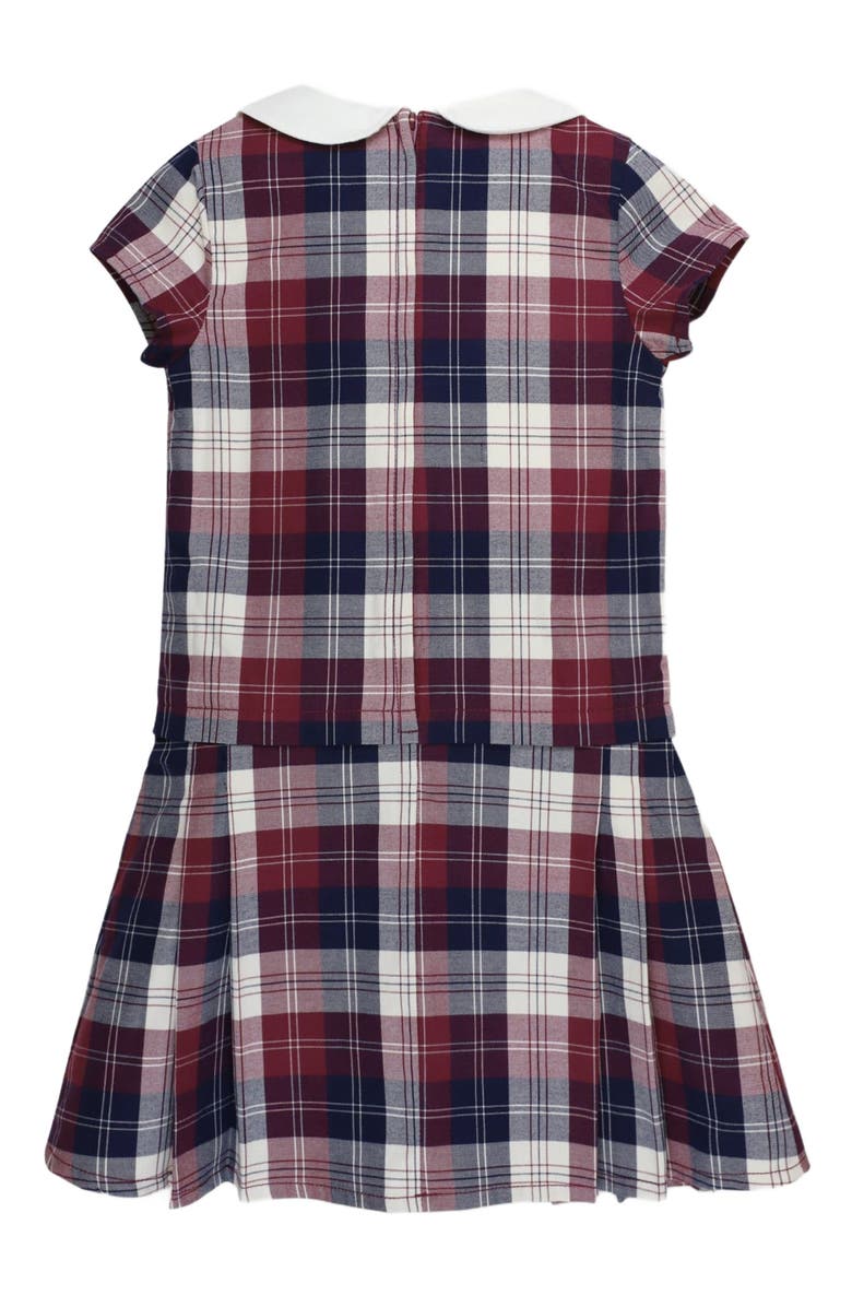 Hope & Henry Girls' Organic Peter Pan Collar Pleated Dress, Toddler, Alternate, color, Berry Tartan