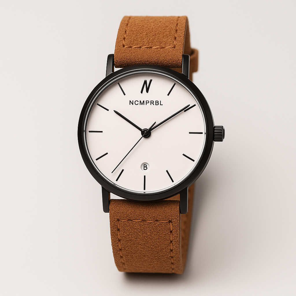 NCMPRBL Iced Coffee Suede Leather Strap Watch, 40MM in Brown/eggshell White/gunmetal 