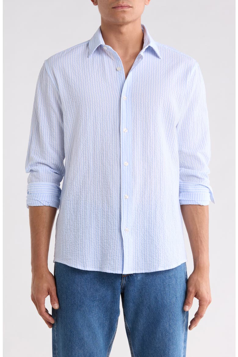 Stripe Regular Fit Button Up Shirt, Main, color, WHITE