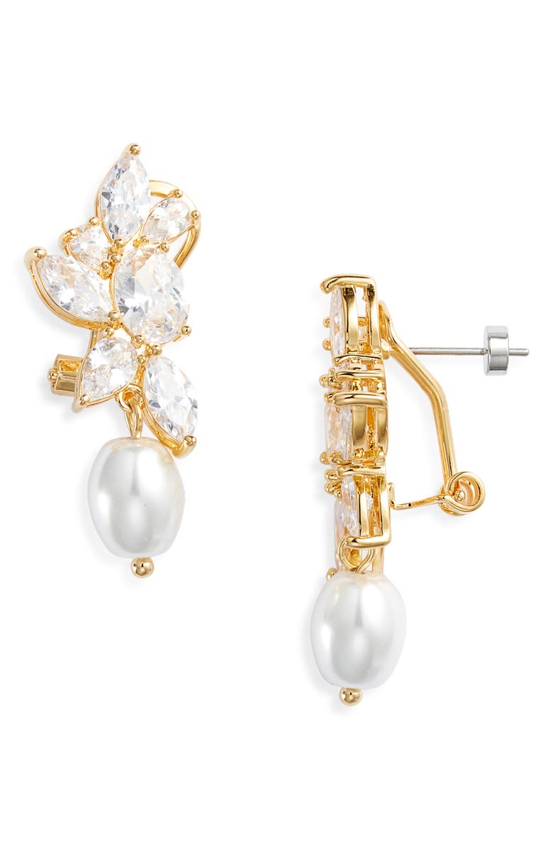 Nordstrom Cubic Zirconia & Faux Pearl Drop Earrings, Main, color, Clear- White- Gold
