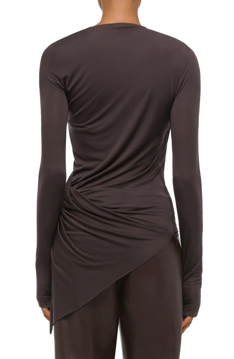 Helmut Lang Asymmetric Faux Wrap Long Sleeve Shirt, Alternate, color, Dark Roast