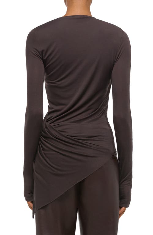 Helmut Lang Asymmetric Faux Wrap Long Sleeve Shirt In Brown