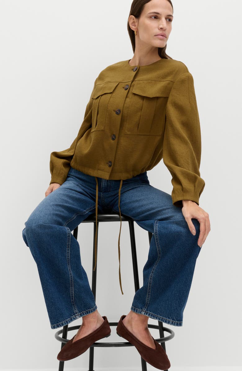 M&S Collarless Jacket, Alternate, color, Mossy Brown