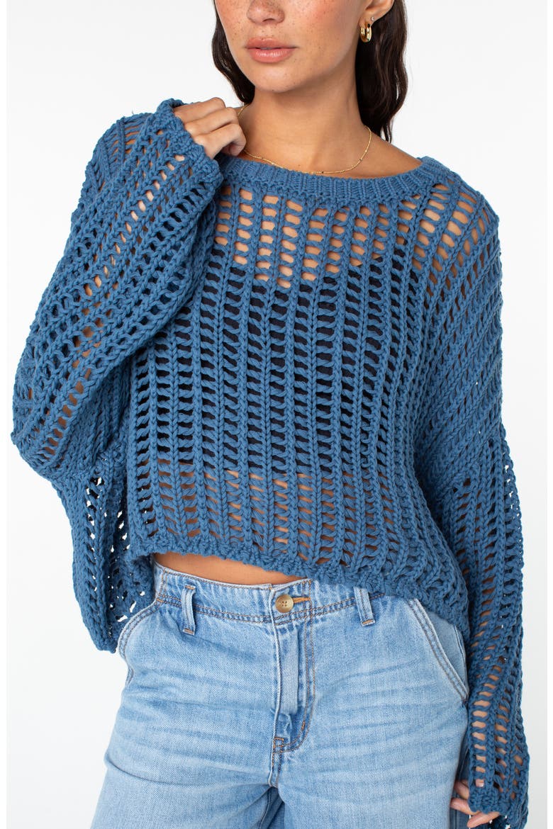 Lost At Sea Open Stitch Crop Sweater, Alternate, color, CAPTAIN BLUE