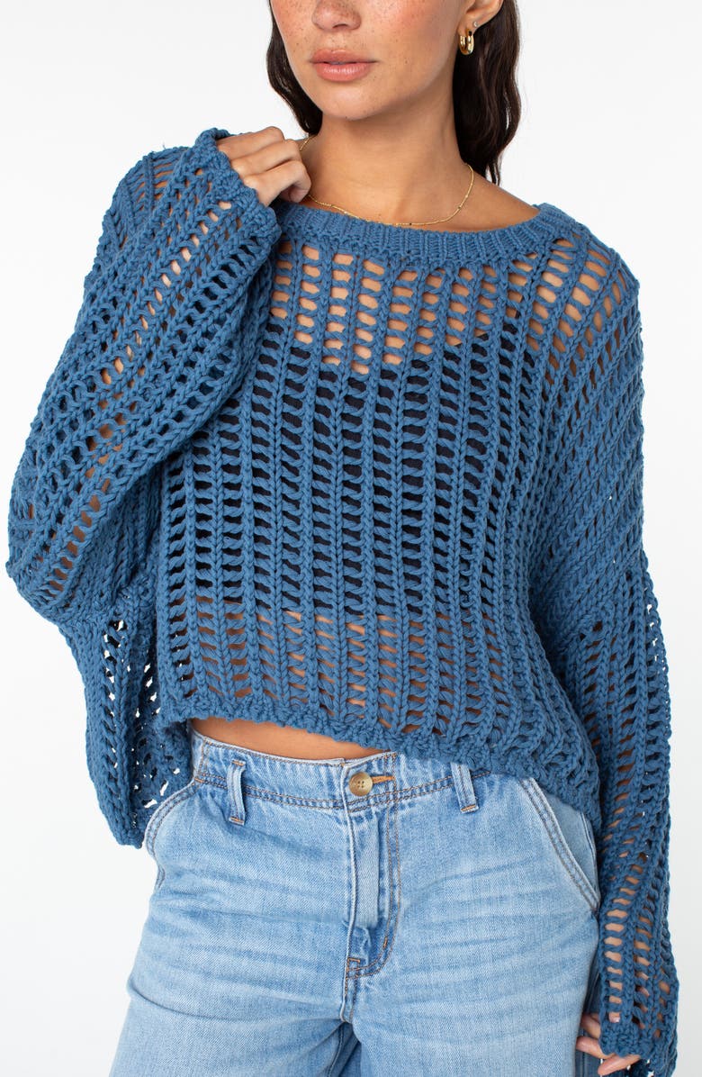 Roxy Lost At Sea Open Stitch Crop Sweater, Alternate, color, Captain Blue
