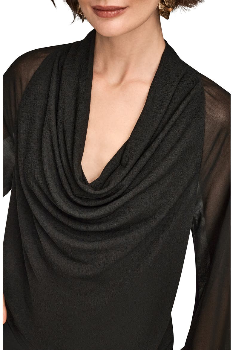 Sheer Sleeve Cowl Neck Top, Alternate, color, BLACK