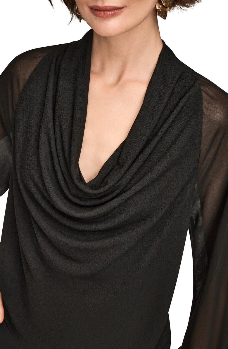Donna Karan New York Sheer Sleeve Cowl Neck Top, Alternate, color, Black