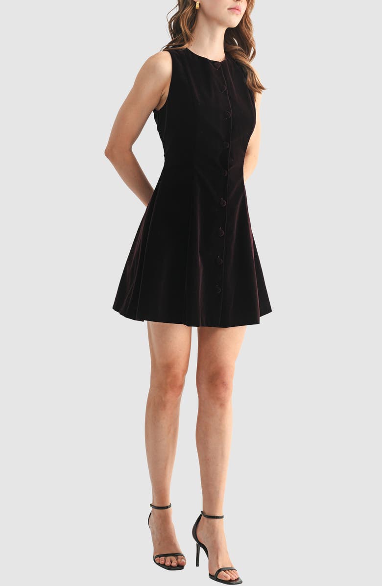 Lush Sleeveless Button Front Velvet Minidress, Alternate, color, Chocolate Brown