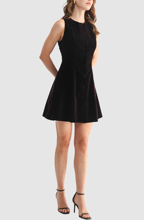 Lush Sleeveless Button Front Velvet Minidress In Black