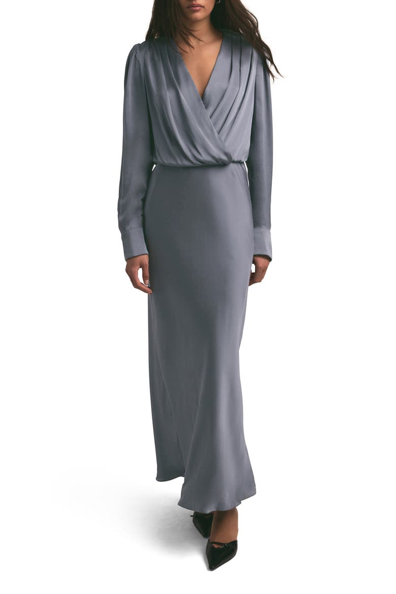 The Nita Long Sleeve Satin Maxi Dress, Main, color, DARK SLATE