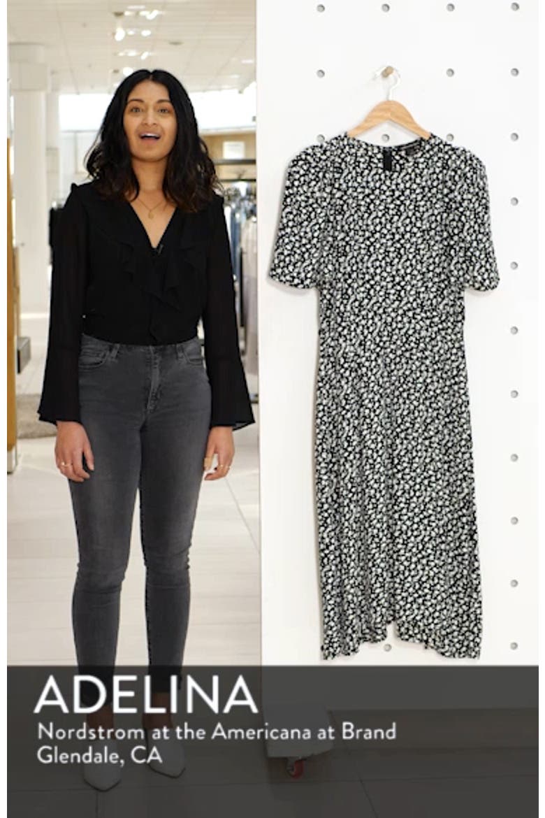 Strong Shoulder Floral Print Midi Dress (Nordstrom Exclusive) video