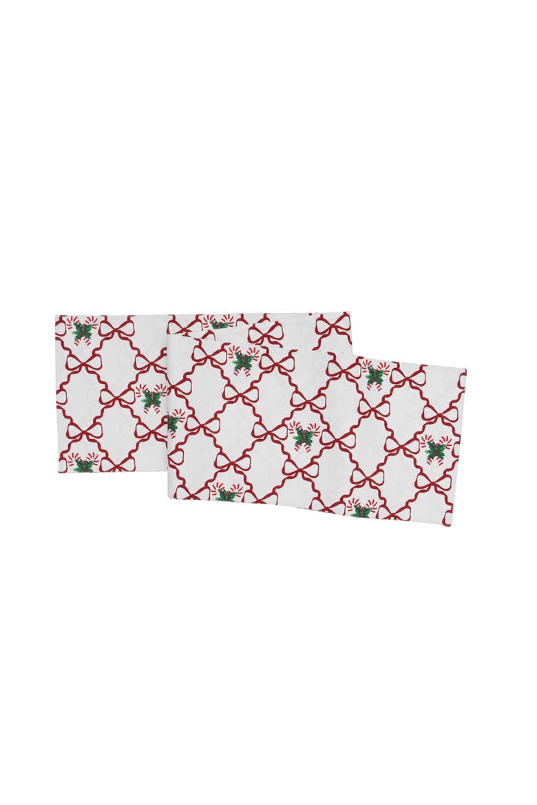 Botanical Candy Cane Bows Christmas Tabletop Runner 14" x 72", Main, color, White