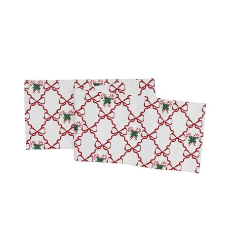 Botanical Candy Cane Bows Christmas Tabletop Runner 14" x 72"