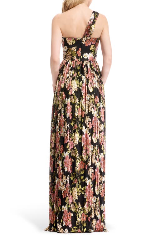 Dress The Population Idalia Asymmetric Floral Print Pleated Dress In Multi