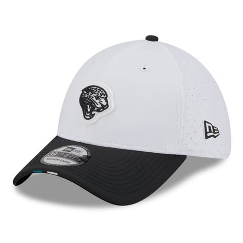 Men's New Era  White/Black Jacksonville Jaguars 2025 NFL Training Camp Throwback Logo 39THIRTY Flex Hat