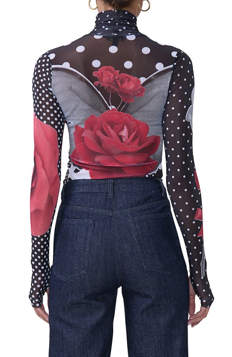 Zadie Print Mesh Turtleneck Top