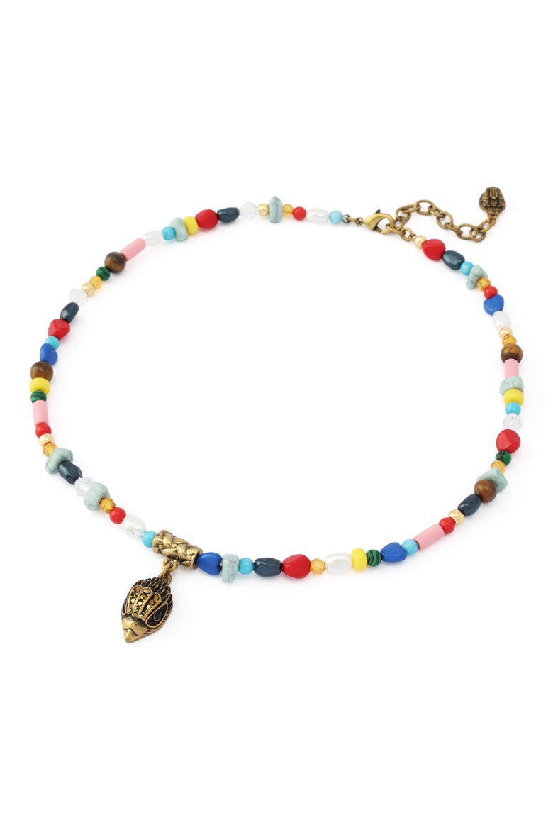Pavé Eagle Head Beaded Pendant Necklace, Alternate, color, GOLD/ MULTI