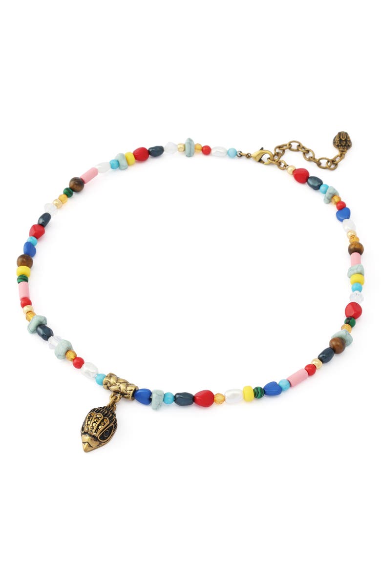 Kurt Geiger London Pavé Eagle Head Beaded Pendant Necklace, Alternate, color, Gold/ Multi