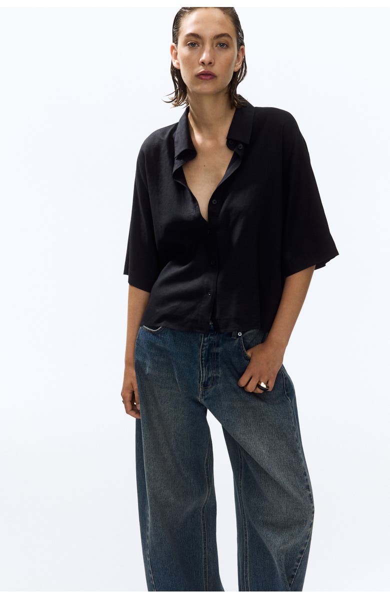 H&M Oversized Linen-blend Shirt, Alternate, color, Black