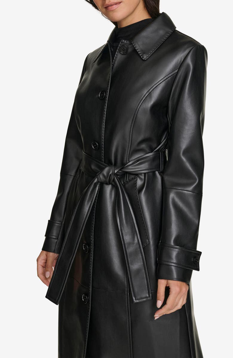 Calvin Klein Faux Leather Belted Trench Coat, Alternate, color,