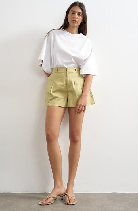 Pleat Cotton Shorts