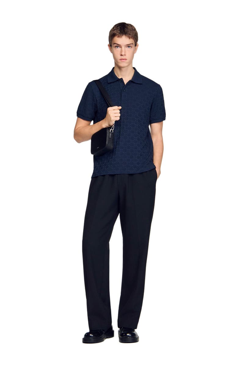 SANDRO Square Cross jacquard polo shirt, Alternate, color, Midnight Blue
