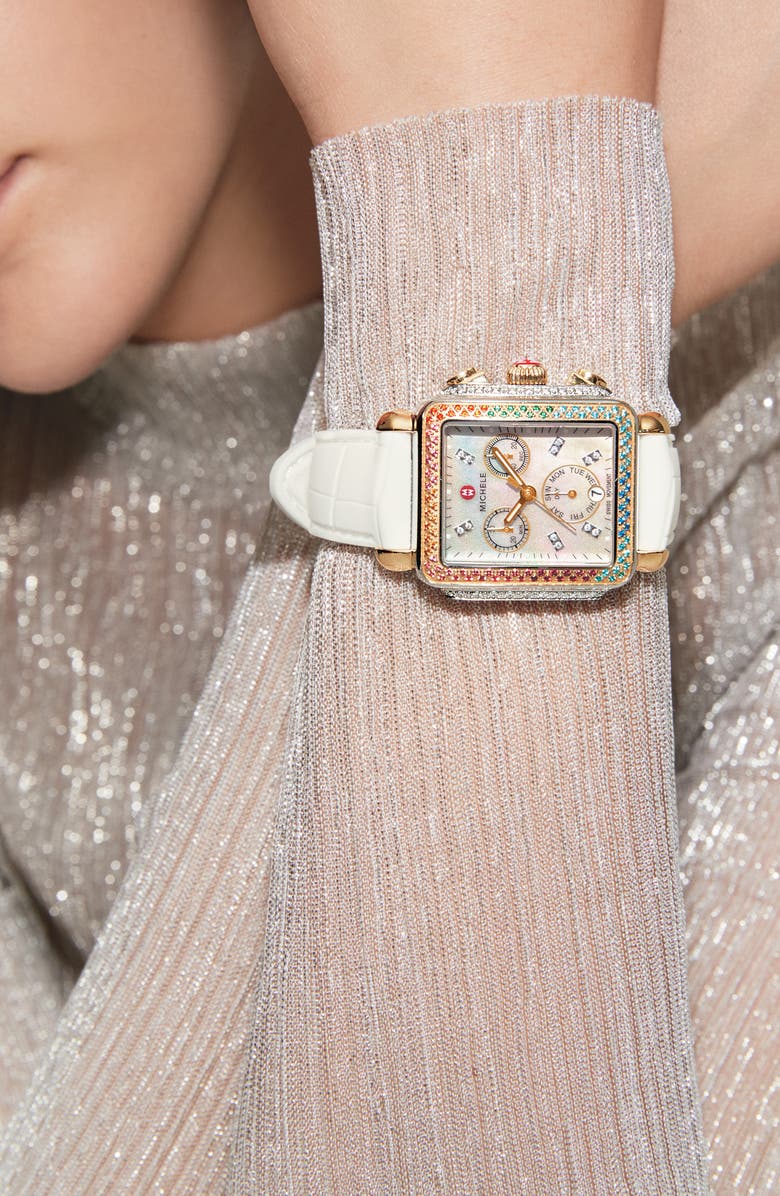 MICHELE Deco Diamond Diamond Dial Watch Head, 33mm x 35mm, Alternate, color,