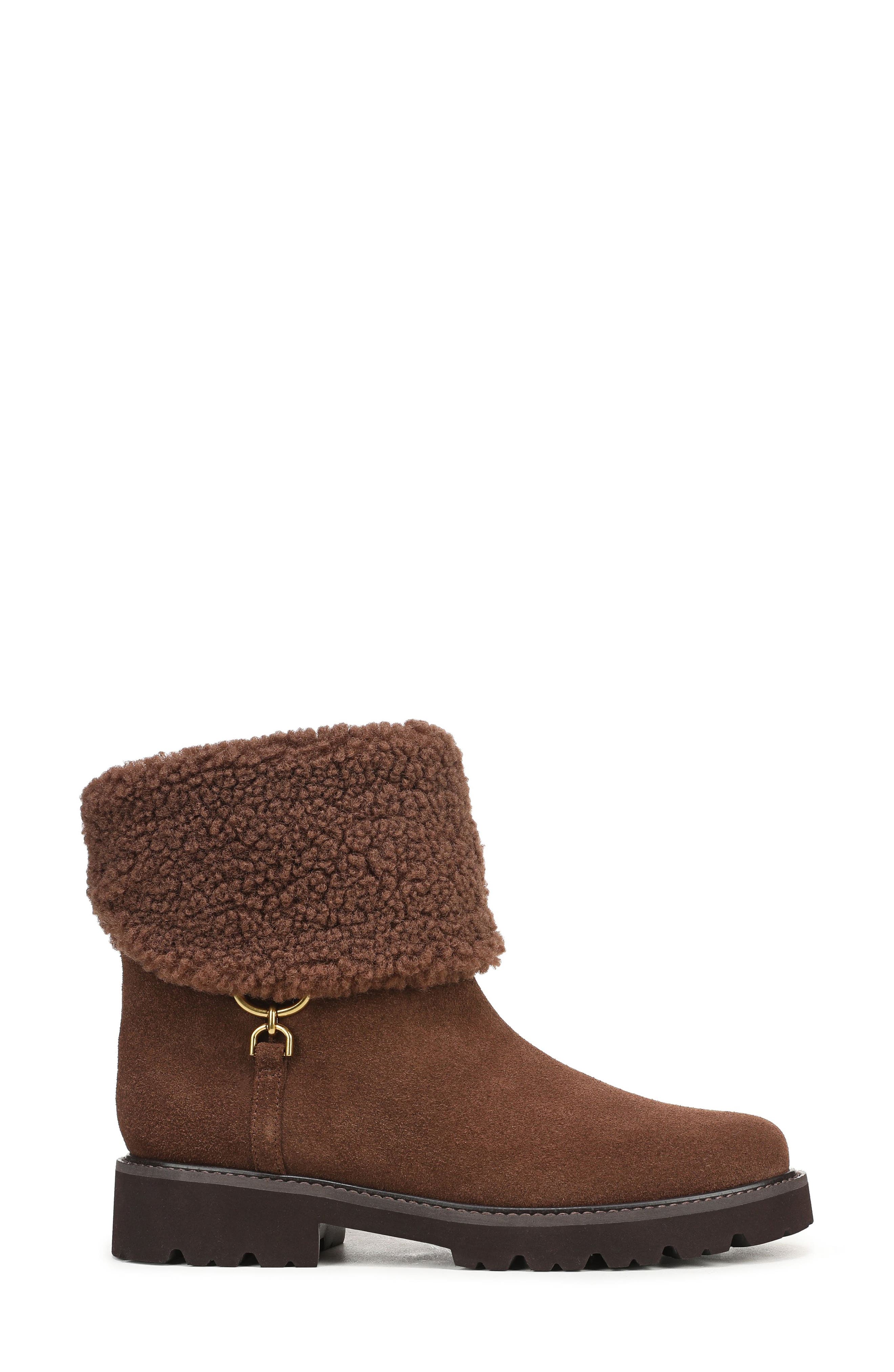 Sahana Leather Bootie with Faux Shearling Trim, Alternate, color, BROWN
