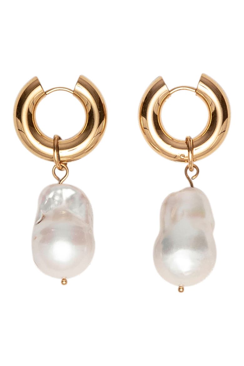 Capri Freshwater Pearl Huggie Earrings, Main, color, WHITE
