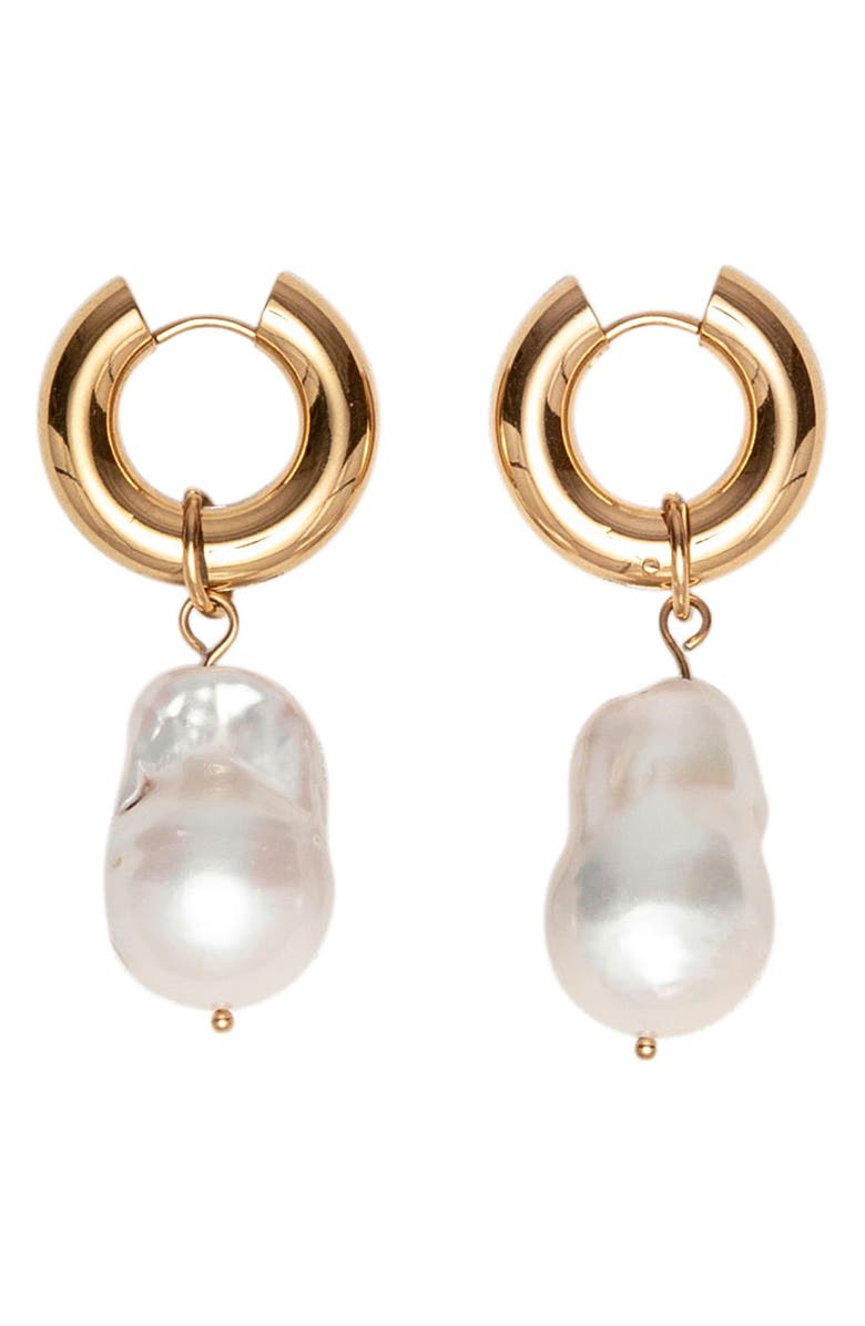 st. Moran Capri Freshwater Pearl Huggie Earrings, Main, color, White