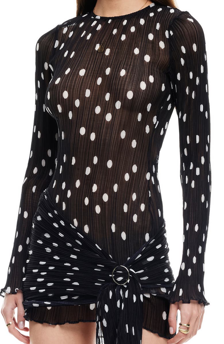 LIONESS Ford Long Sleeve Dot Minidress, Alternate, color, Noir Polka