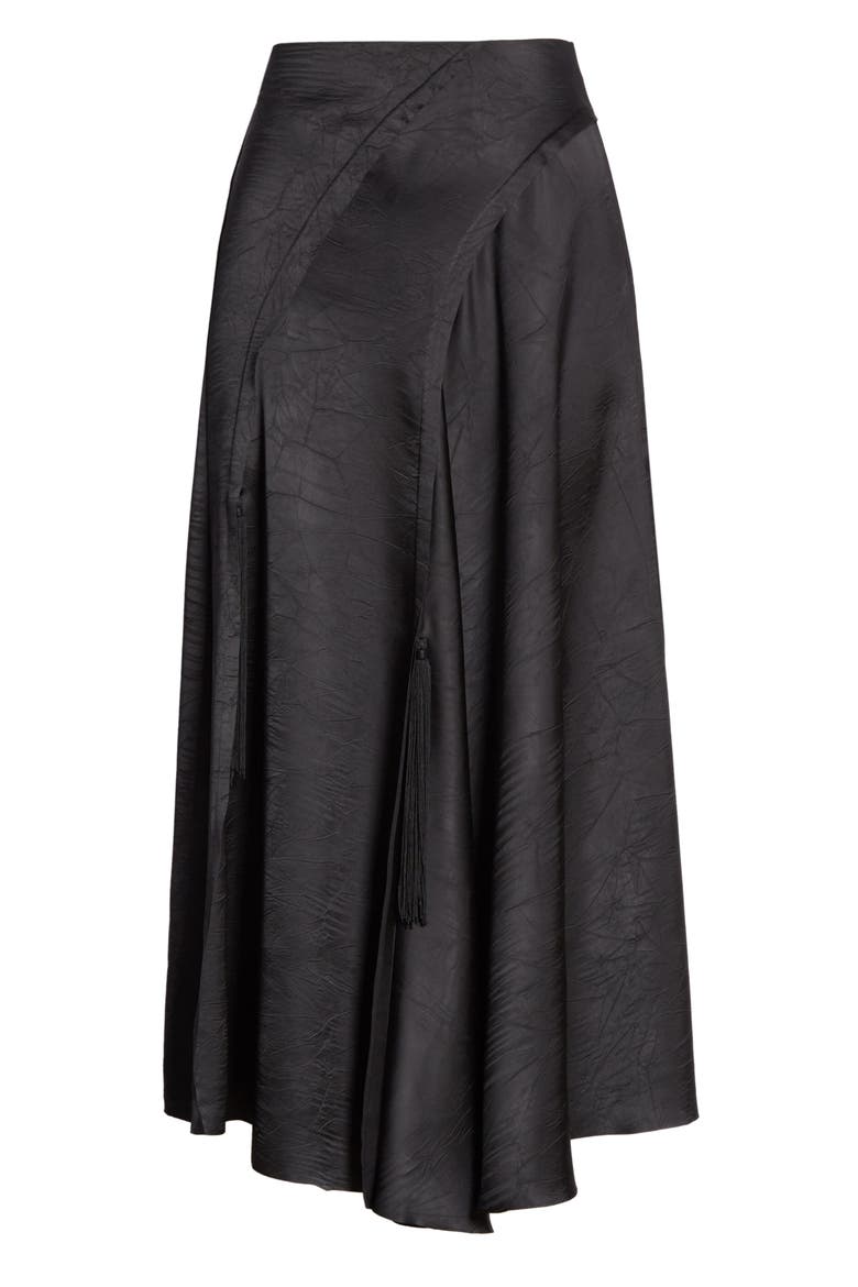 Tassel Detail Asymmetrical Satin Skirt, Alternate, color, BLACK