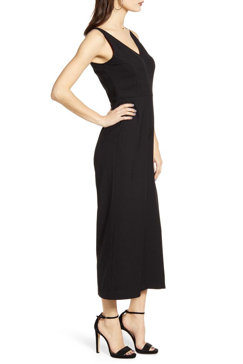 V-Neck Wide Leg Crop Jumpsuit, Alternate, color, BLACK