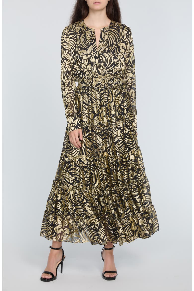 The Francesca Burnout Long Sleeve Maxi Dress, Main, color, MYSTIC GOLD FLORAL BURNOUT