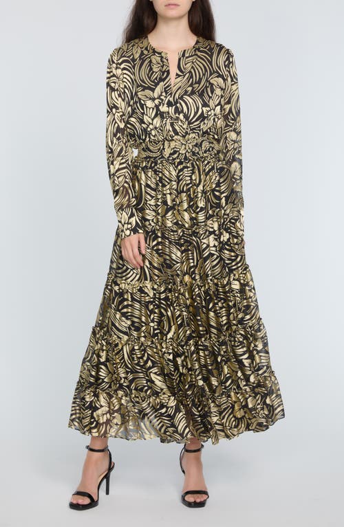 Elie Tahari The Francesca Burnout Long Sleeve Maxi Dress In Mystic Gold Floral Burnout