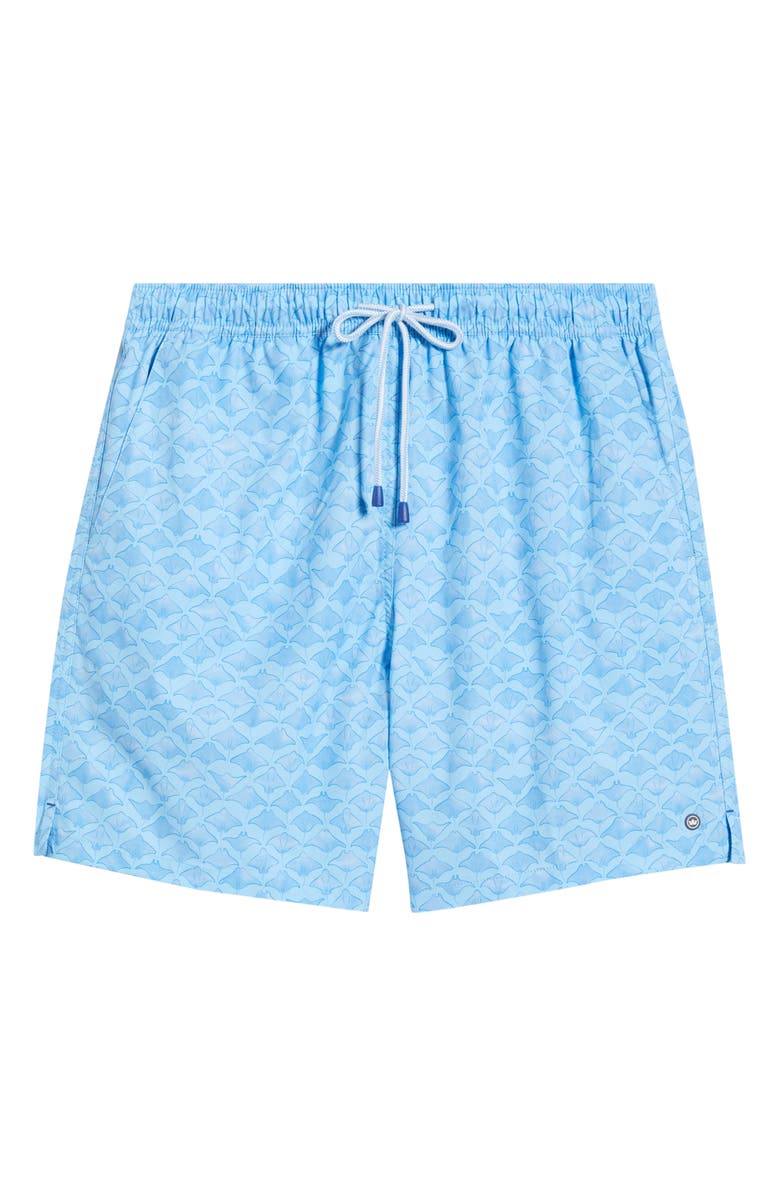 Peter Millar Coronado Stingray Print Swim Trunks, Alternate, color, Crystal Sea