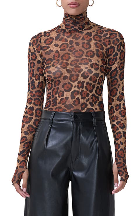 Zadie Print Mesh Turtleneck Top
