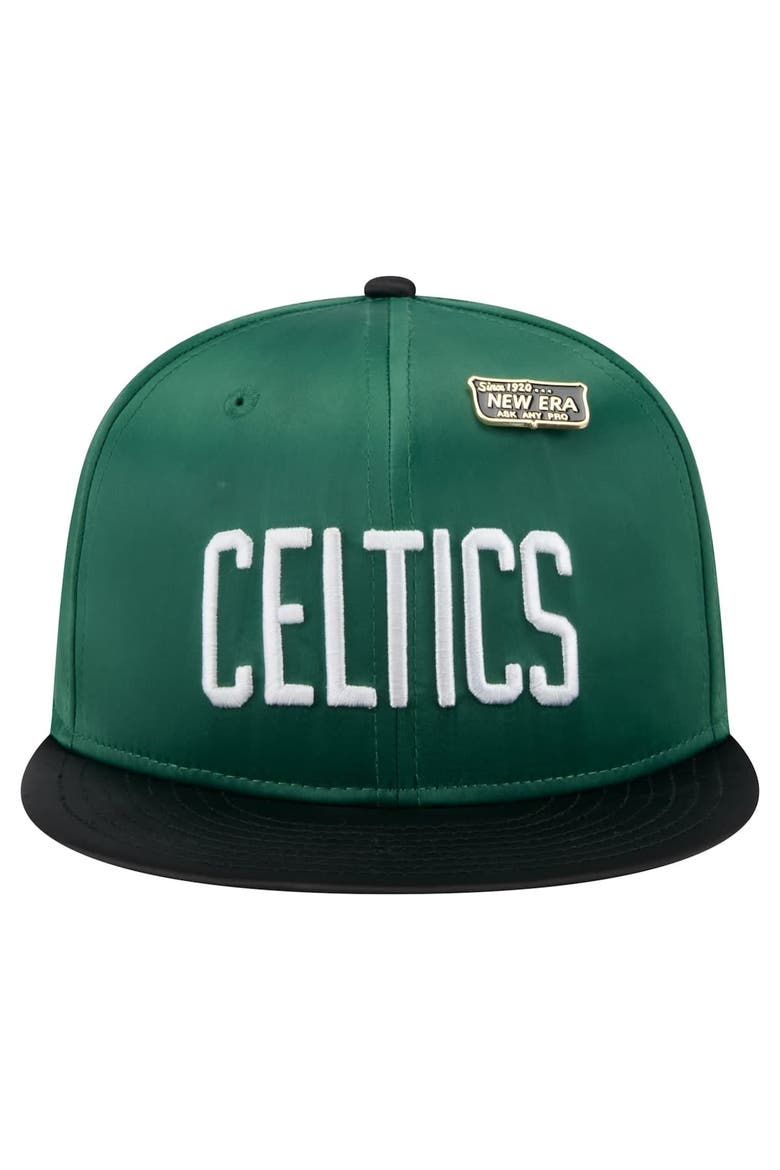 Men's New Era  Kelly Green/Black Boston Celtics Throwback Satin Vintage Pin Two-Tone 59FIFTY Fitted Hat, Alternate, color, Kelly Green