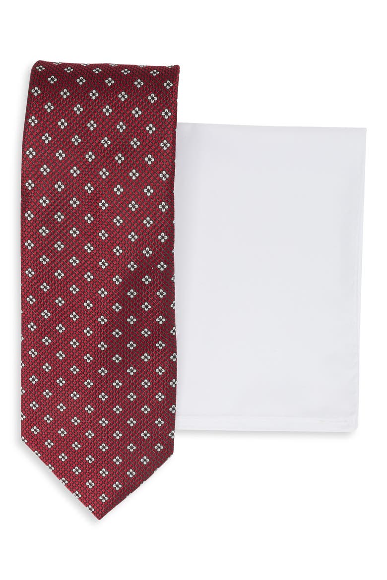 Flower Print Tie & Pocket Square Set, Alternate, color, RED