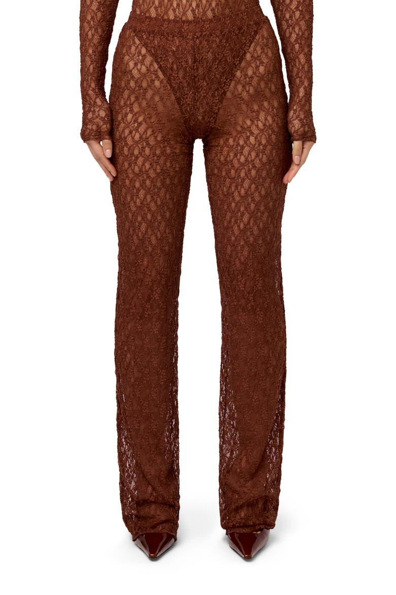 Lace Straight Leg Pants, Main, color, BROWN SUGAR