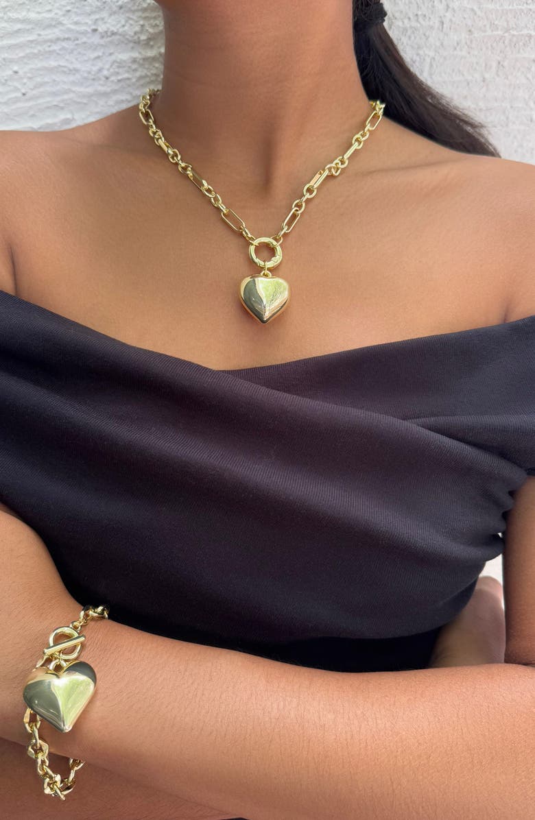 Adornia Puffy Heart Pendant Necklace, Alternate, color, Gold