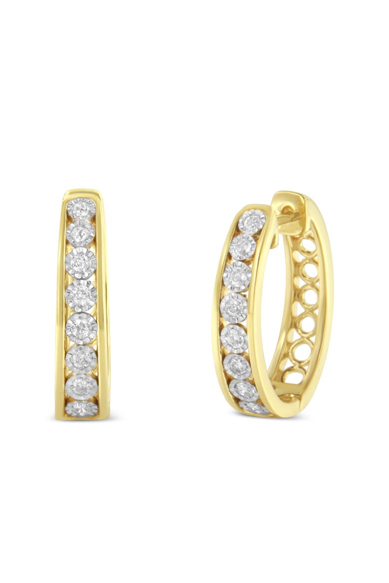 10KT Yellow and White Gold Diamond Hoop Earring, Main, color, Yellow