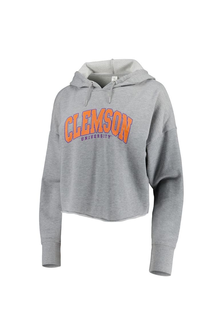 Women's ZooZatz Heather Gray Clemson Tigers Core University Cropped French Terry Pullover Hoodie, Alternate, color, Heather Gray